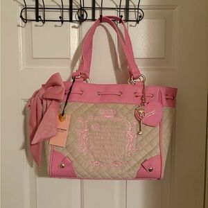 Juicy Couture Pink and Cream Quilted Tote Bag